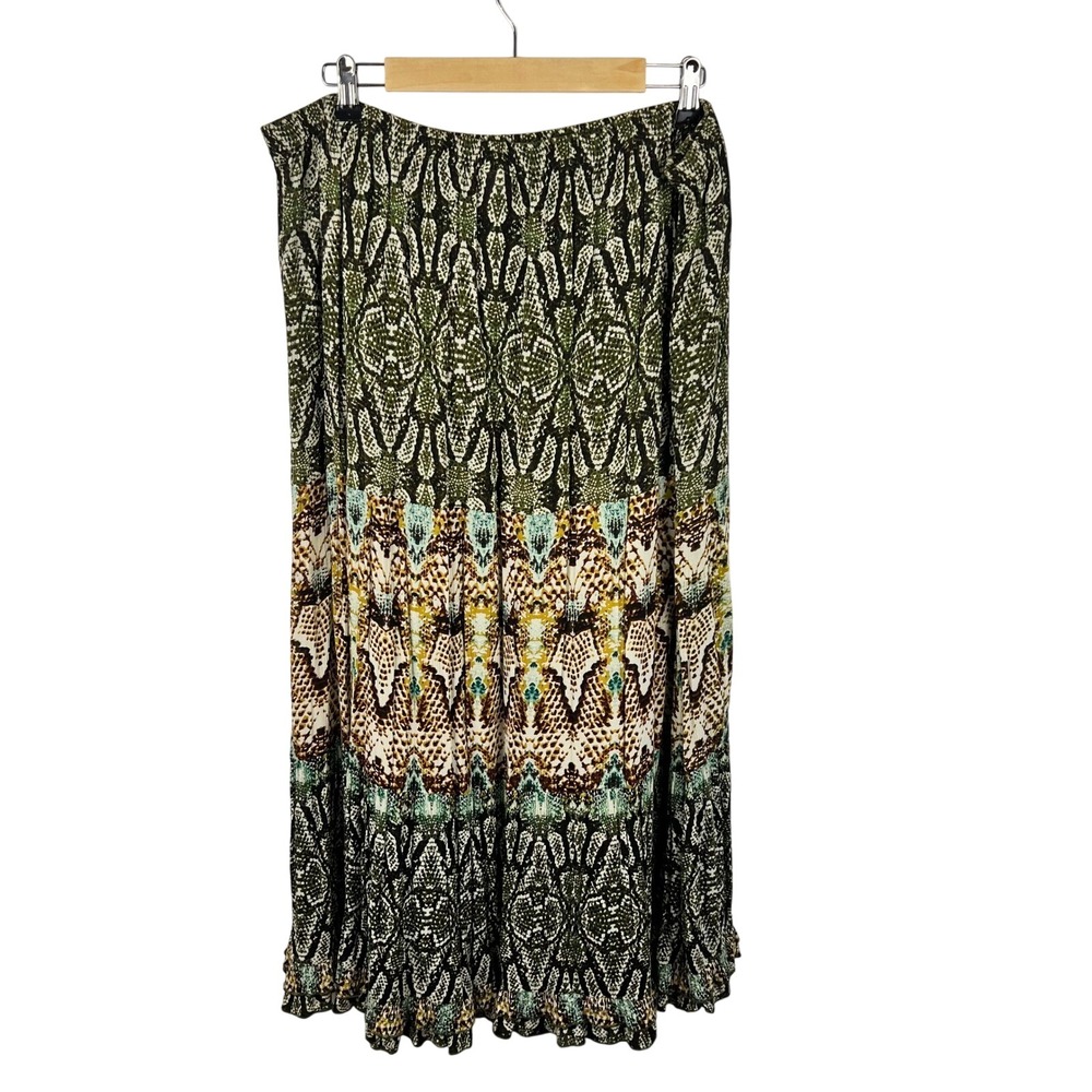 Vintage Maxi Skirt 3X Autumn Colors Green Brown Eclectic Elastic Waist Unique